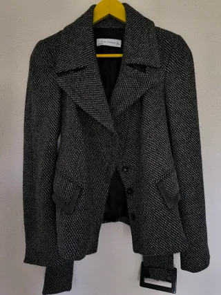 Chaqueta Zara Tweed Negra y Gris
