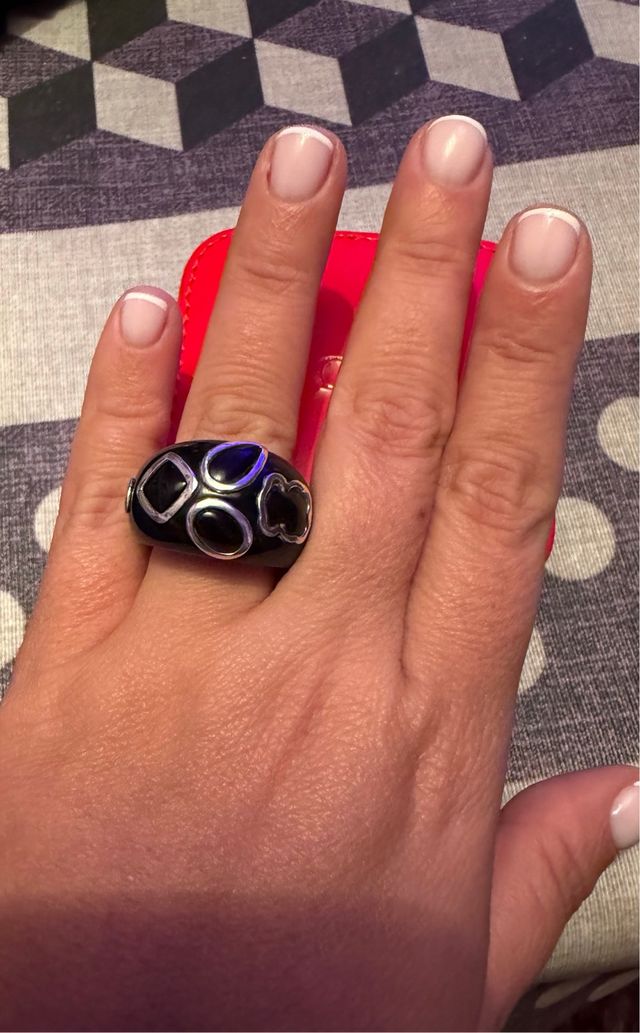 Anillo Tous Negro y Plateado