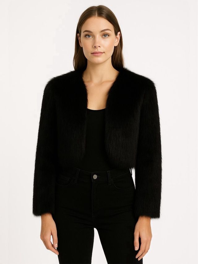 Chaqueta crop pelo negro