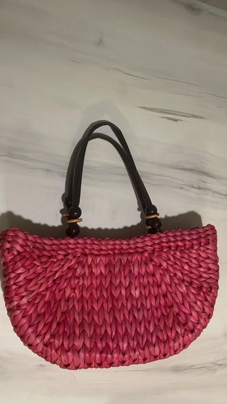 Bolso de rafia rosa