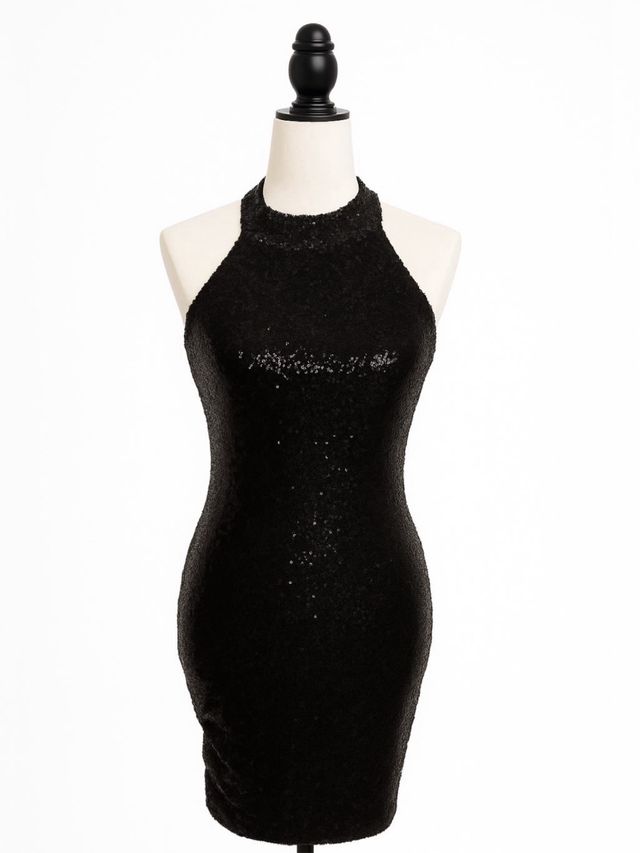 Vestido lentejuelas halter negro