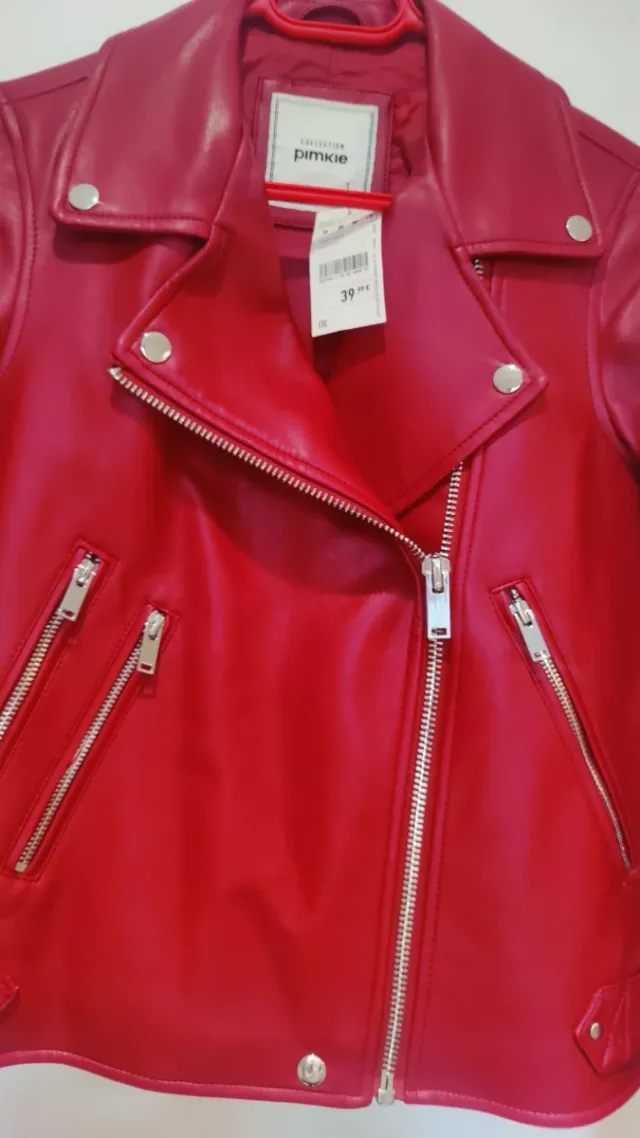 Chaqueta efecto cuero roja Pinkie