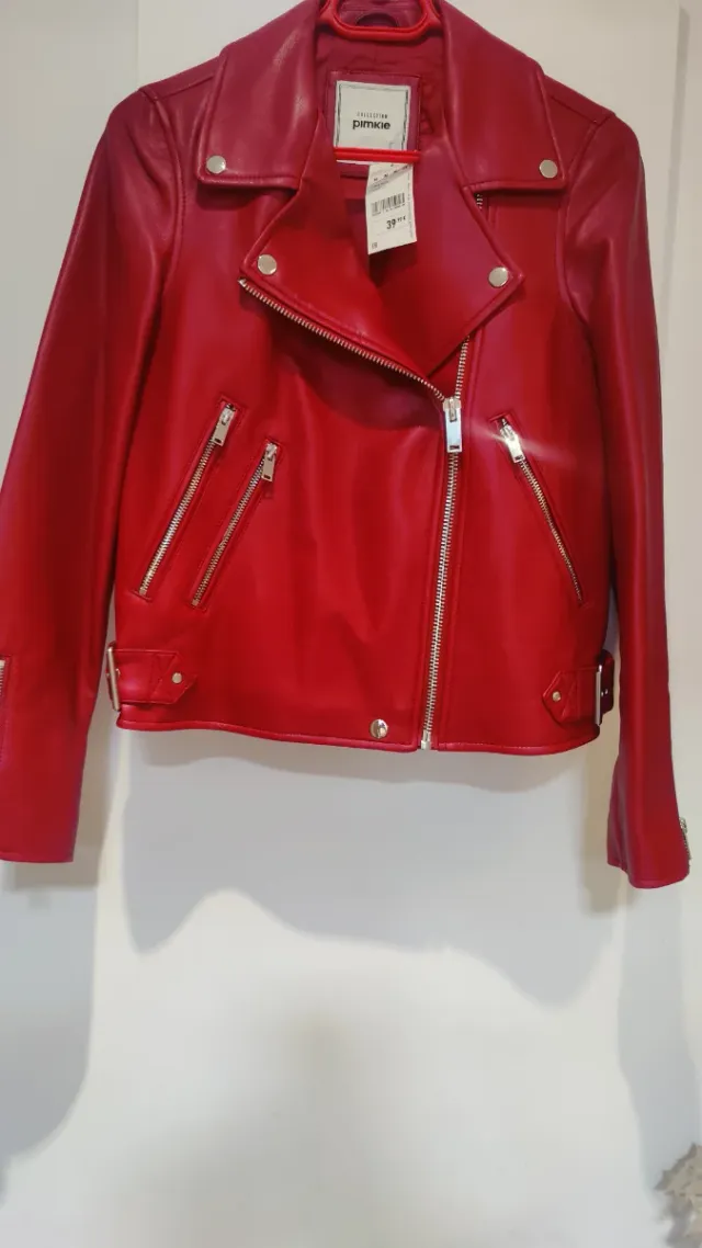 Chaqueta efecto cuero roja Pinkie