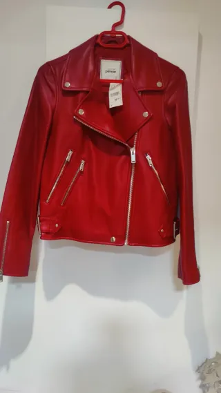 Chaqueta efecto cuero roja Pinkie
