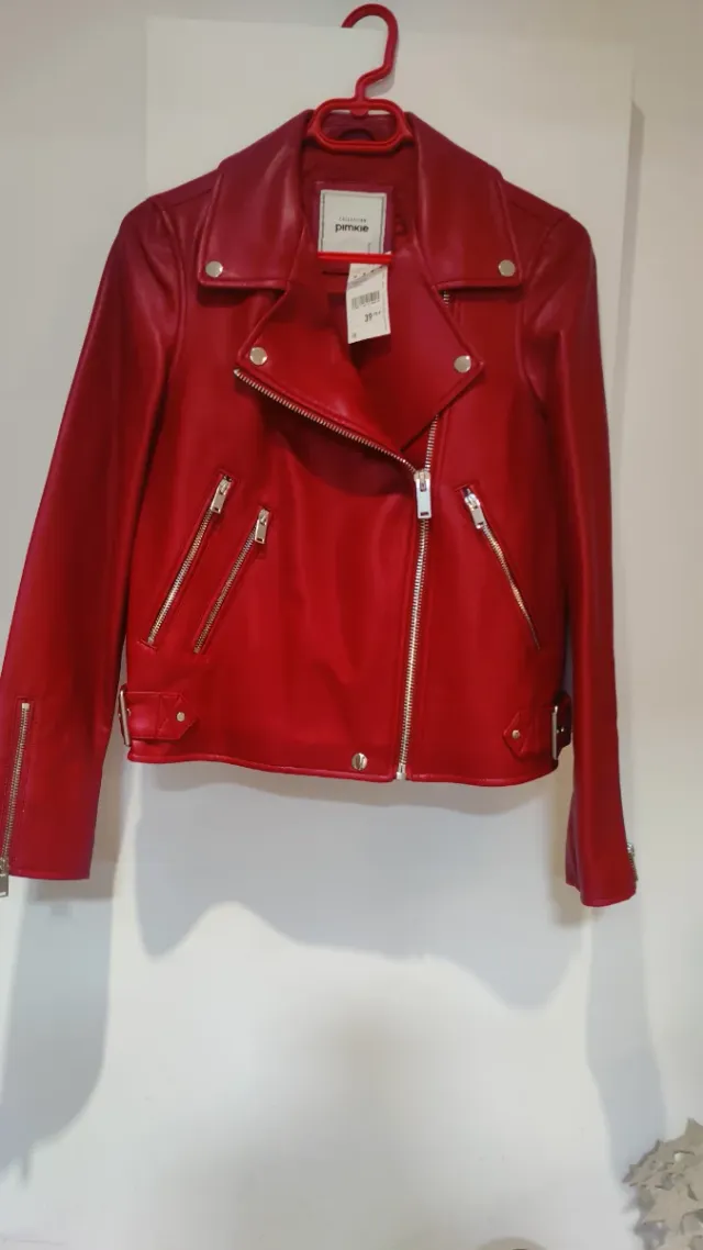Chaqueta efecto cuero roja Pinkie