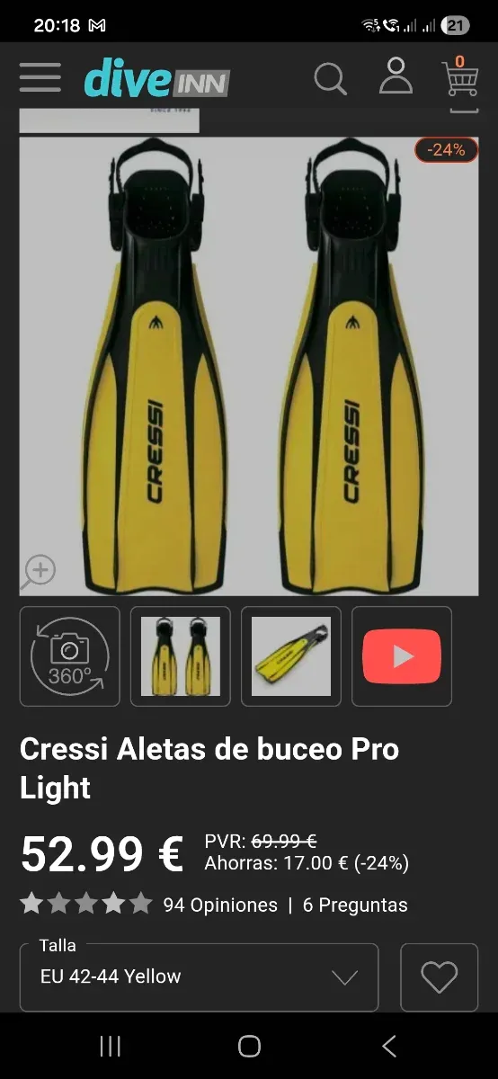 Aletas buceo Cressi Pro Light XL