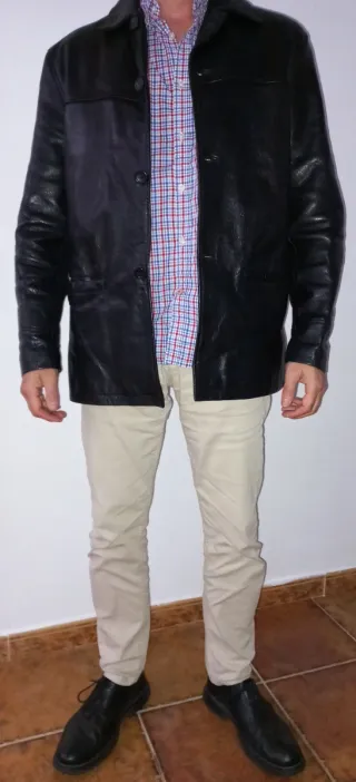 Chaqueta Cuero Zara Hombre Negra