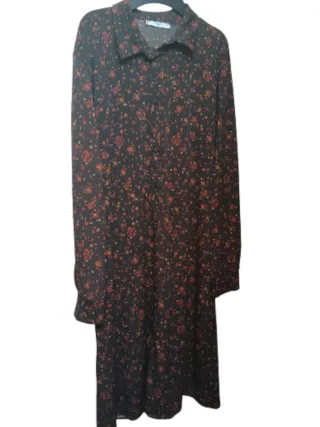 Vestito camicia fantasia floreale nero e rosso