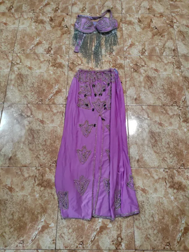 Traje Danza Vientre Morado y Plateado