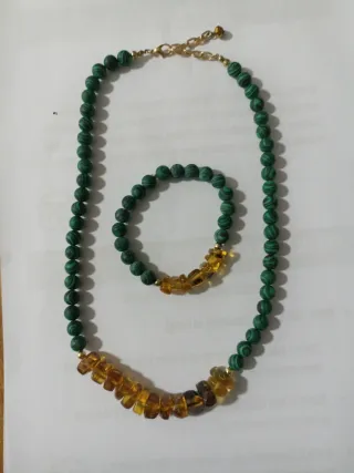 Conjunto Collar y Pulsera Malakita y Ámbar