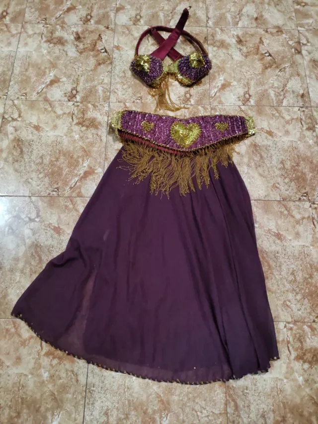 Traje Danza Vientre Morado y Dorado