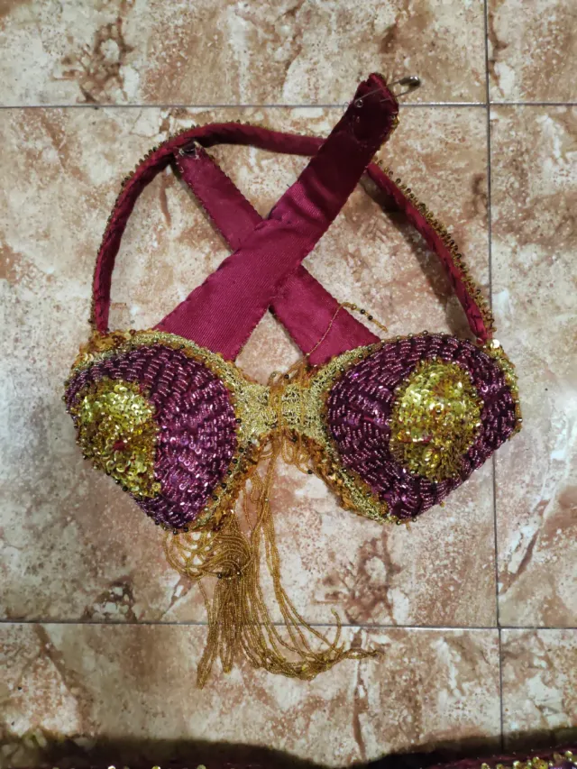 Traje Danza Vientre Morado y Dorado