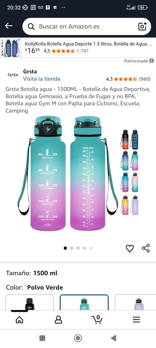 Bottiglia d'acqua sportiva 1500ml