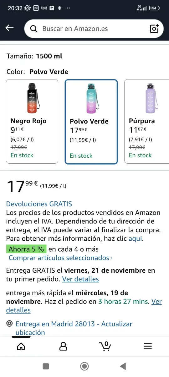 Bottiglia d'acqua sportiva 1500ml