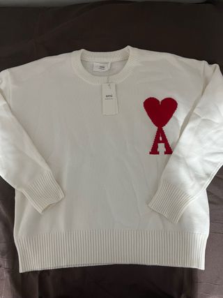 Jersey AMI Paris blanco corazón rojo