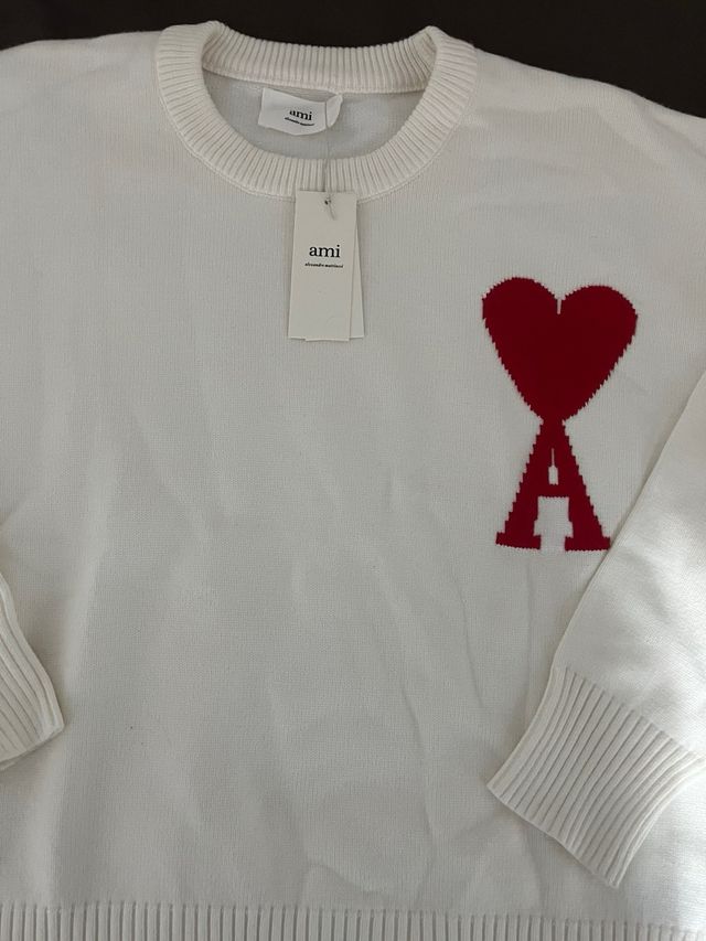 Jersey AMI Paris blanco corazón rojo