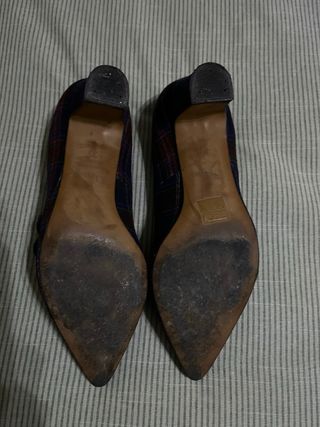 Zapatos de tacón Dansi cuadros azul y rojo