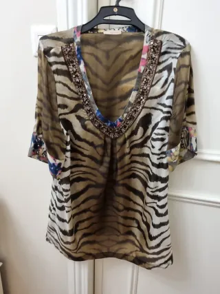 Camiseta gasa estampada tigre talla 50