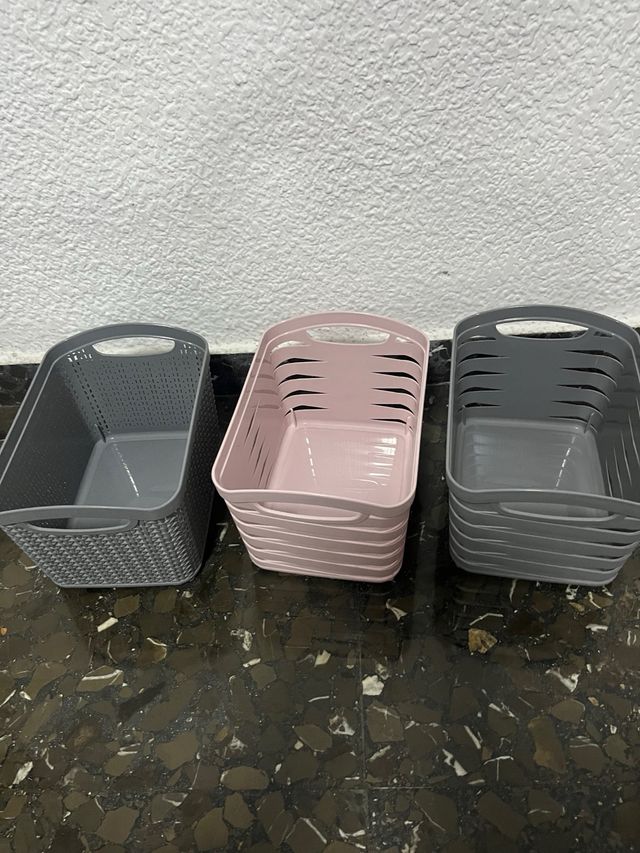 Set 6 Organizadores Plástico Gris y Rosa