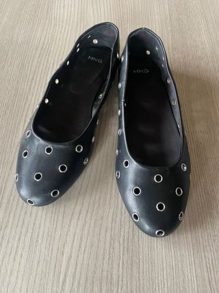 Bailarinas de mango negras con tachuela plateada