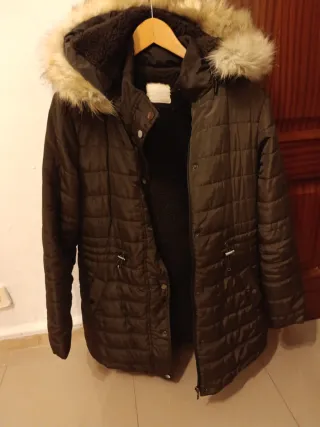 Chaquetón señora pluma  marron con capucha