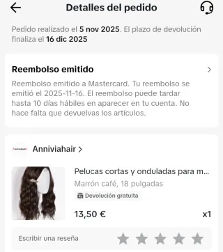 Peluca sintética marrón 18 pulgadas ,