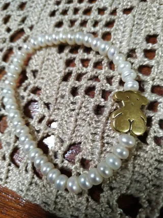 Pulsera Tous Plata oso grande  Perlas Originales