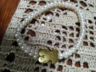 Pulsera Tous Plata oso grande  Perlas Originales
