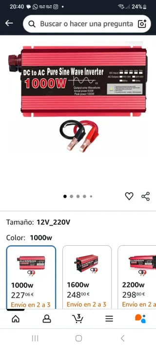 Inversor Corriente 12V/220V 1000W