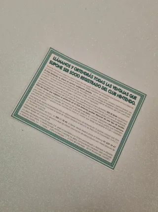 Tarjeta Registro Nintendo 64 Club Nintendo