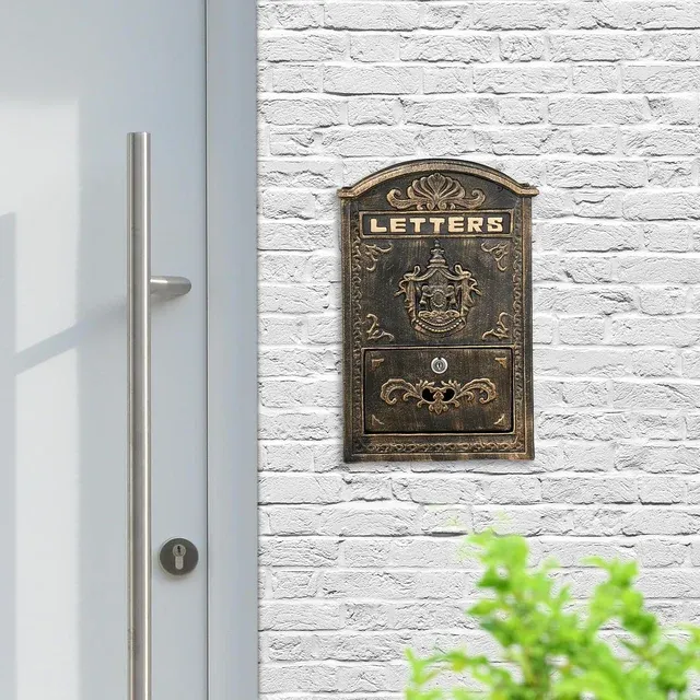 Buzón Relaxdays Vintage Exterior Marrón/Dorado