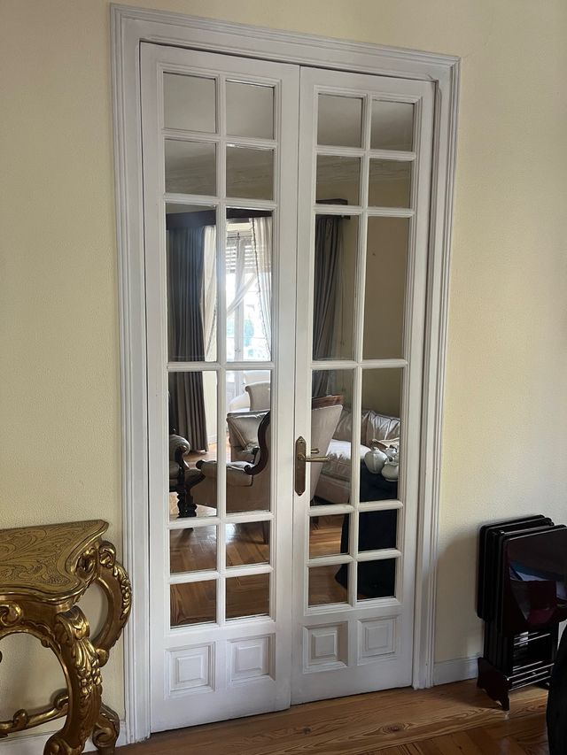 Puerta doble modernista blanca y con cristales