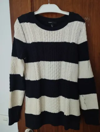 Jersey Mango Rayas Blanco y Negro