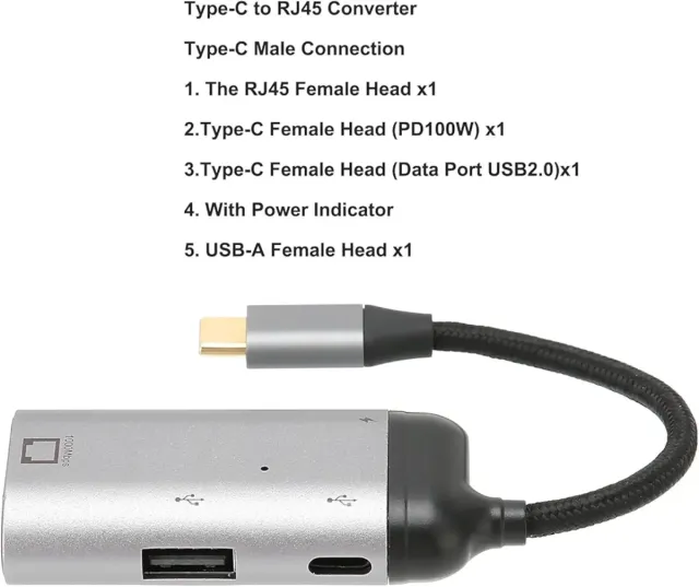 Adattatore USB C a Ethernet RJ45 3 in 1