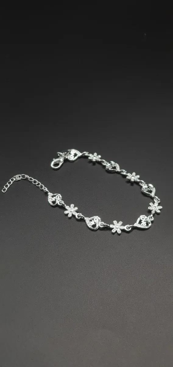 Pulsera Plata Ley 925 Corazones y Flores