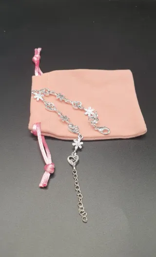 Pulsera Plata Ley 925 Corazones y Flores