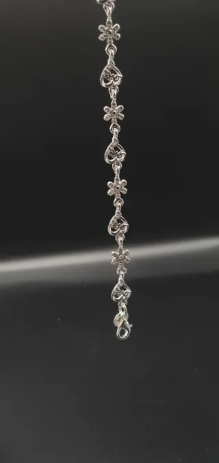Pulsera Plata Ley 925 Corazones y Flores