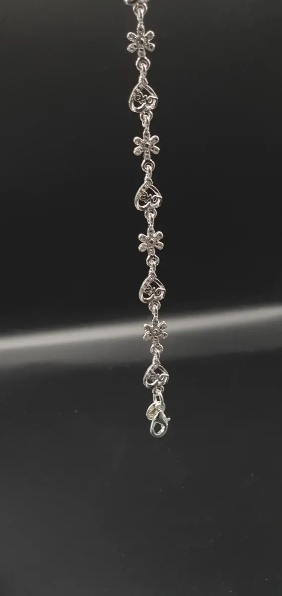 Pulsera Plata Ley 925 Corazones y Flores