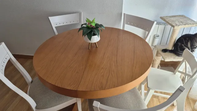 Mesa de comedor redonda y extensible de madera