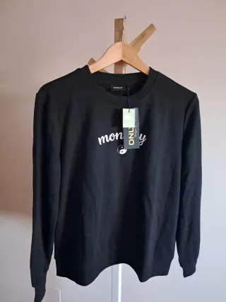 Sudadera mujer negra con estampado ONLY