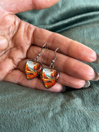 Orecchini pendenti cuore paesaggio autunnale