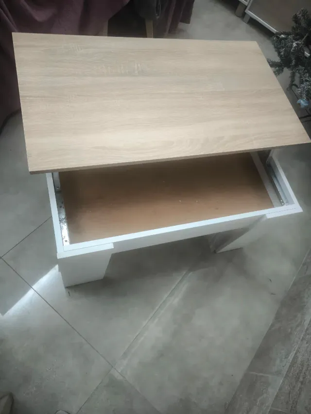 Mesa baja madera y blanco