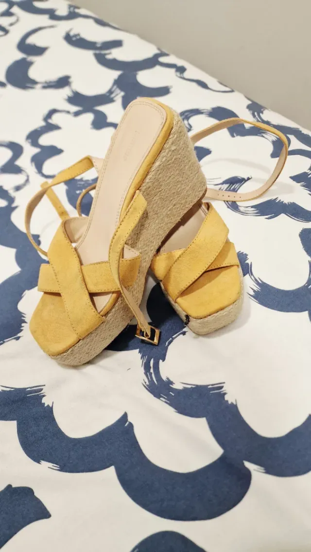 Sandalias cuña esparto beige/amarillas