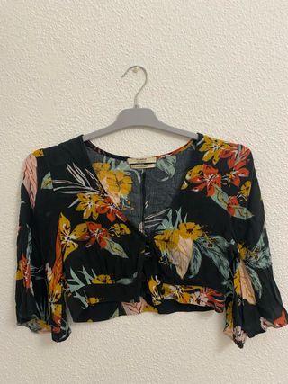 Pull&Bear Top Estampado Floral Negro XS