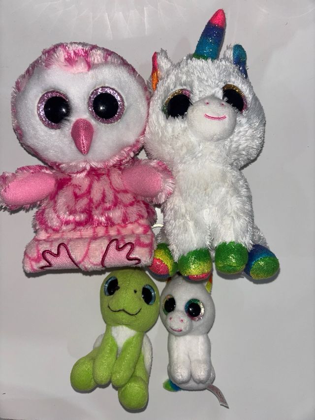 Pack 2 Peluches Ty Unicornio y Búho y Llaveros Pel