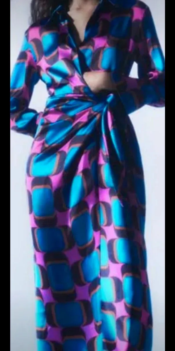 Vestido Zara Satinado Midi Camisero Talla S