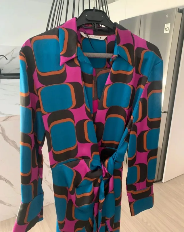 Vestido Zara Satinado Midi Camisero Talla S