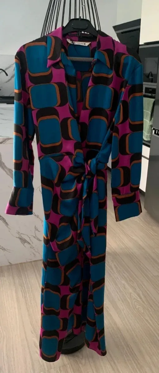 Vestido Zara Satinado Midi Camisero Talla S