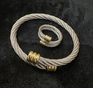 Conjunto Pulsera y Anillo Acero Trenzado