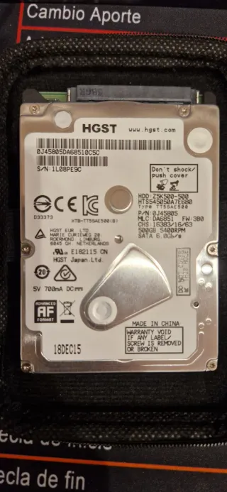 Disco Duro HGST 500GB 2.5 SATA